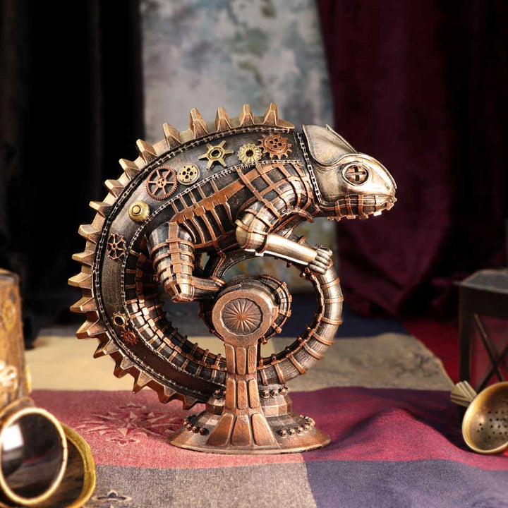 Bronze Mechanical Chameleon Steampunk Lizard Figurine 22.3cm