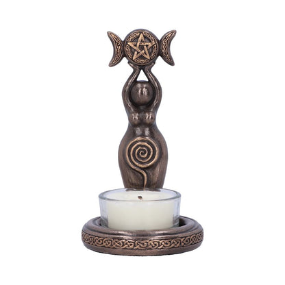 Triple Goddess Tea Light 12cm Bronze Resin Candle Holder 1