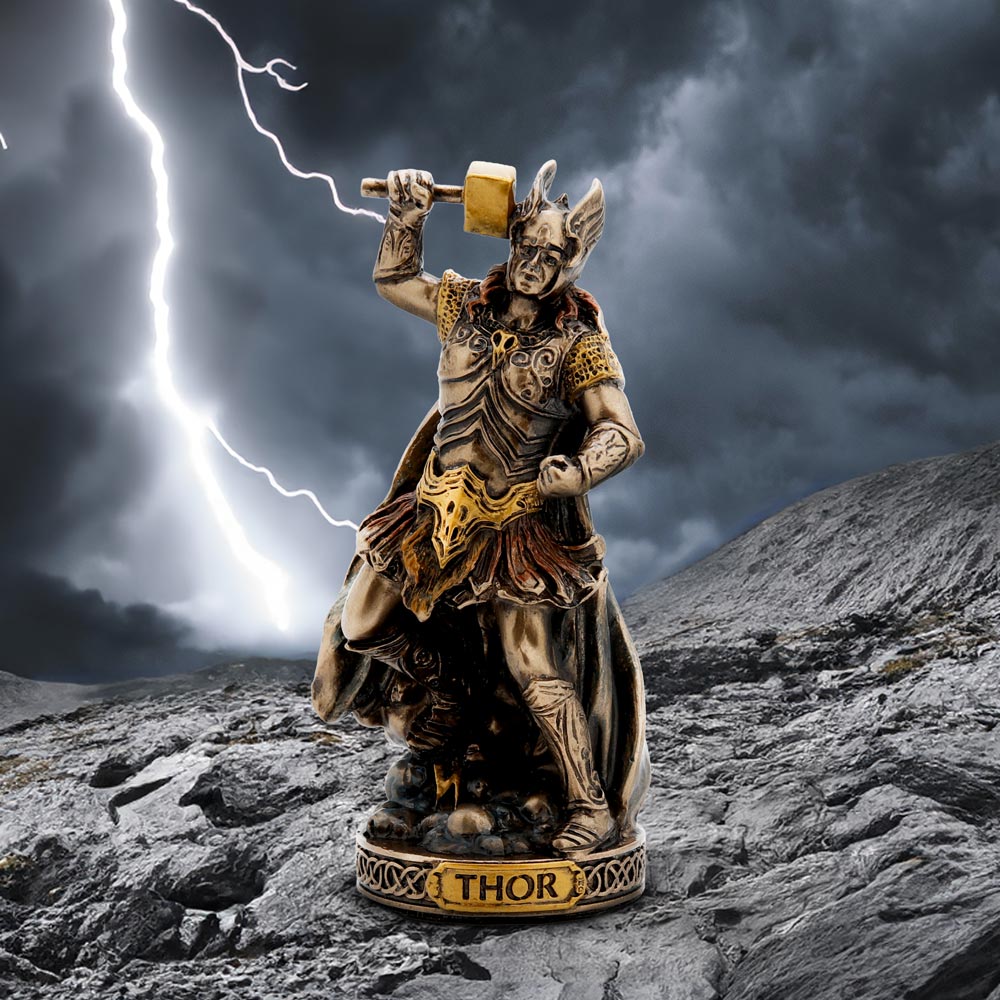 Thor God of Thunder and Lightning Mini Bronze Figurine 8.5cm 7