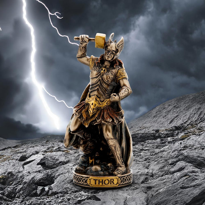 Thor God of Thunder and Lightning Mini Bronze Figurine 8.5cm