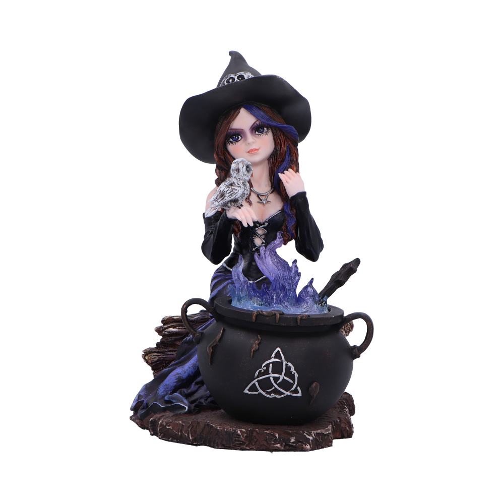 Alvina Witch Figurine with Owl and Cauldron 16cm
