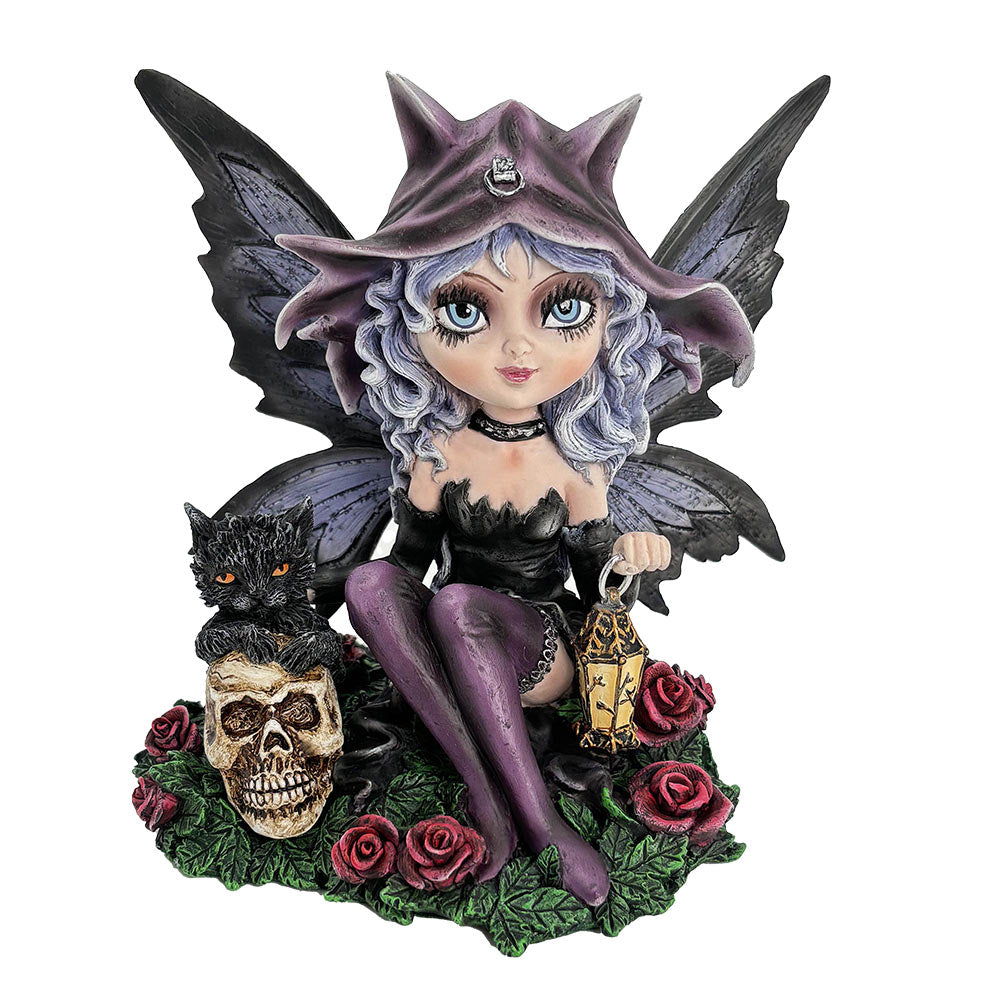 Midnight Fae Gothic Fairy with Cat Figurine 14cm Resin Statue 1