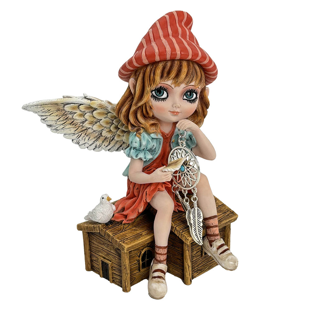 Autumn Fae Fairy Figurine with Dream Catcher and Bird 17cm 1