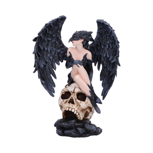 Riven Gothic Winged Figurine Seated on Skull 35cm Statue 1