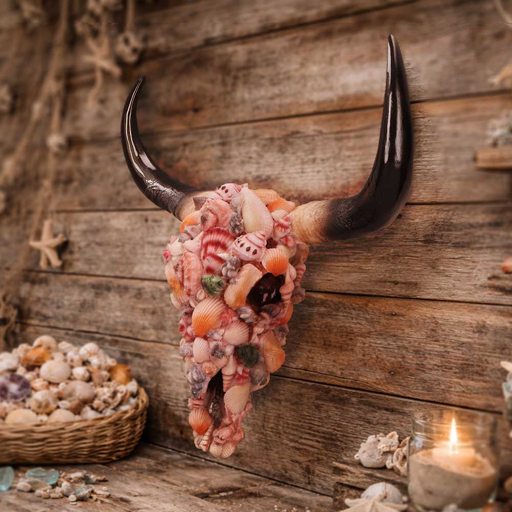 Ocean Crown Sea Shell Bull Skull Ornament 44cm 6