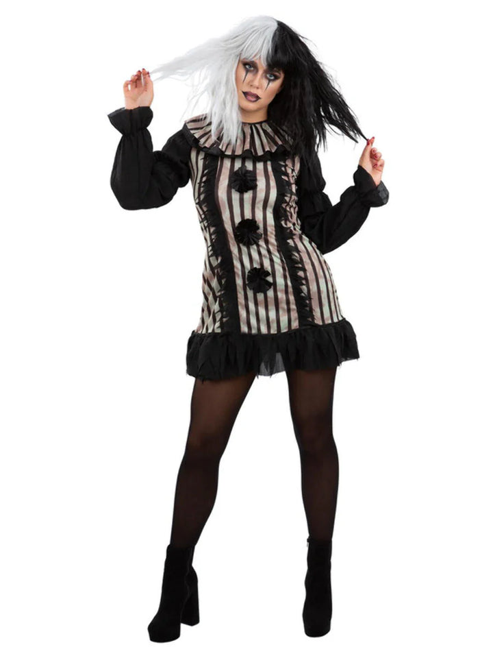 Dark Vintage Clown Costume Circus Dress and Neck Ruffle