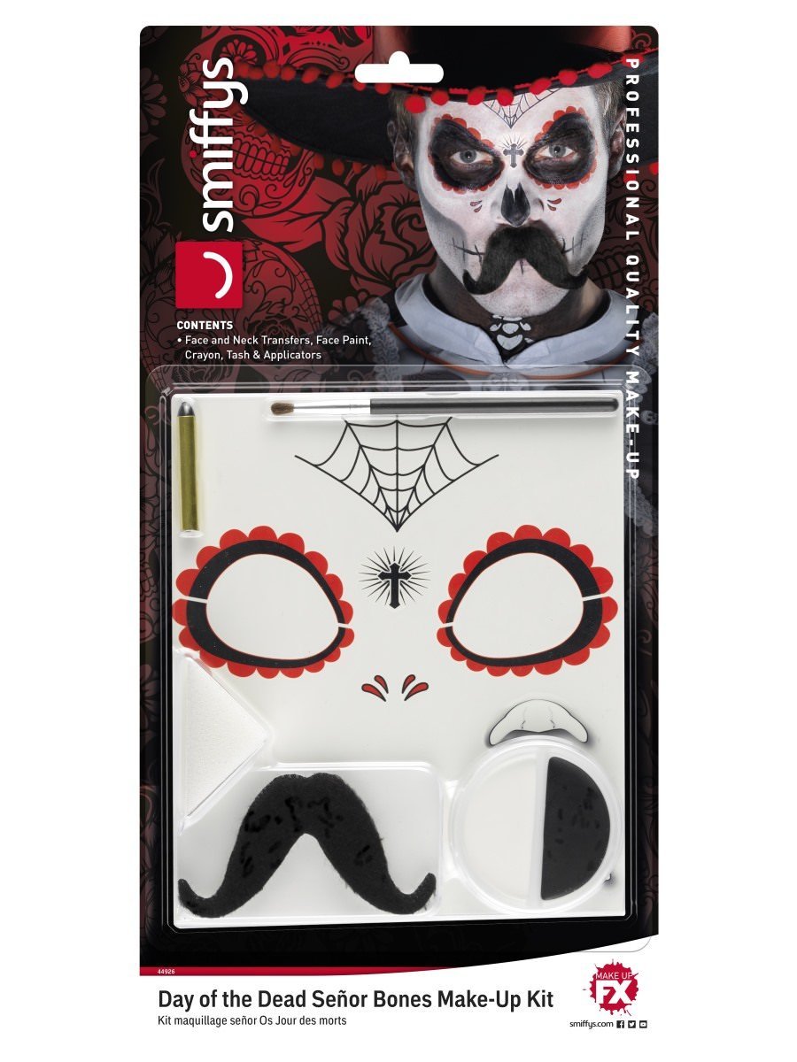 Day Of The Dead Senor Bones Make Up Kit Grease Transfers Face Paint Crayon Tash Applicators