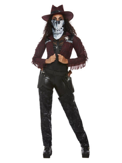 Dark Spirit Western Cowgirl Ladies Halloween Costume Jacket Chaps Hat Holster Mask 4