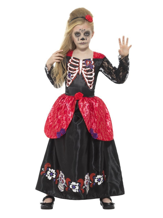 Deluxe Day Of The Dead Girl Costume Child Black Dress Headband 2