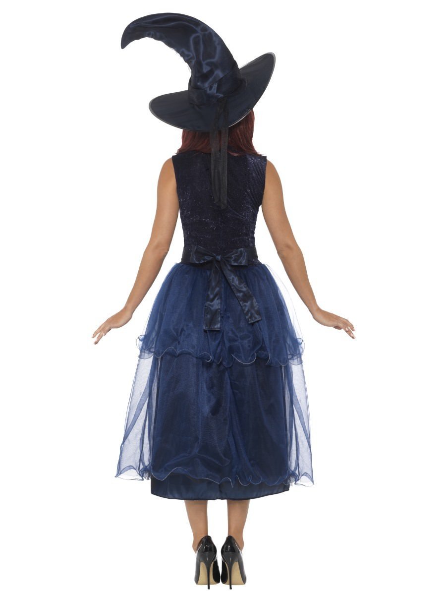 Midnight Witch Costume Blue Deluxe Dress Belt Lenticular 3D Print Brooch and Pointy Hat 3