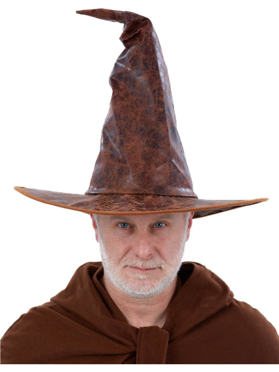 Distressed Mock Leather Wizard Hat Brown