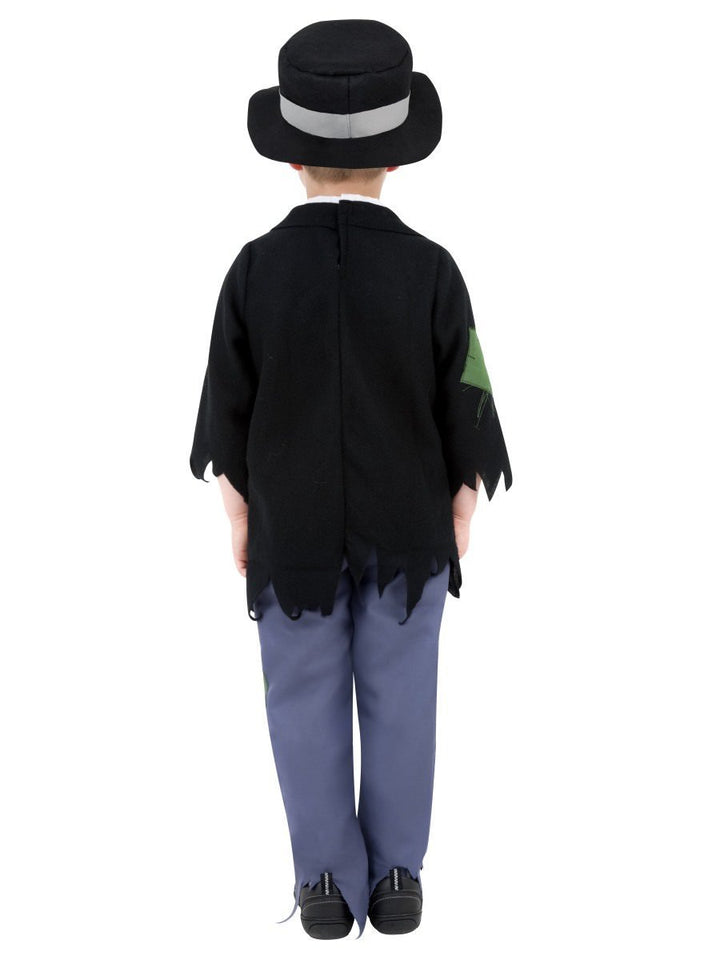 Artful Dodger Victorian Boy Costume, Black Green Top Blue Trousers Black Hat