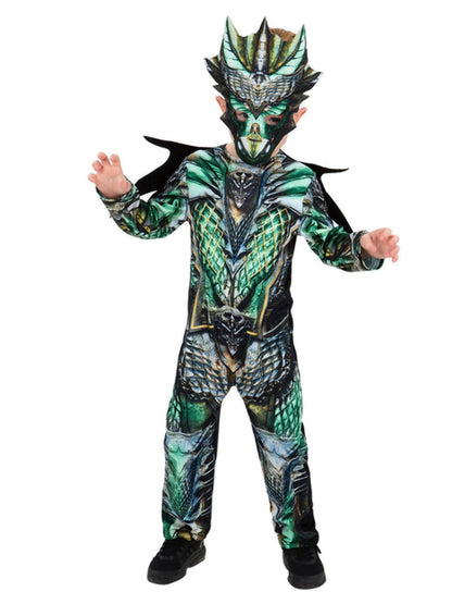 Dragon Costume Kids Green Jumpsuit Mask with Wings 4