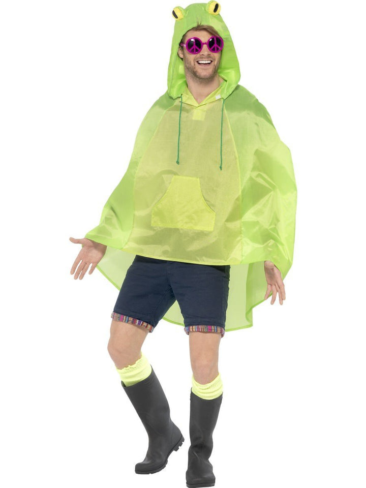 Frog Party Poncho Adult Green Festival Rain Wear