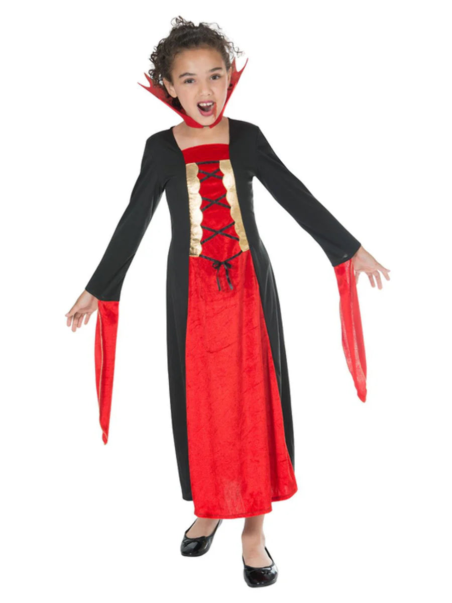 Gothic Vampire Costume Red and Black Dress with Dramatic Collar 1