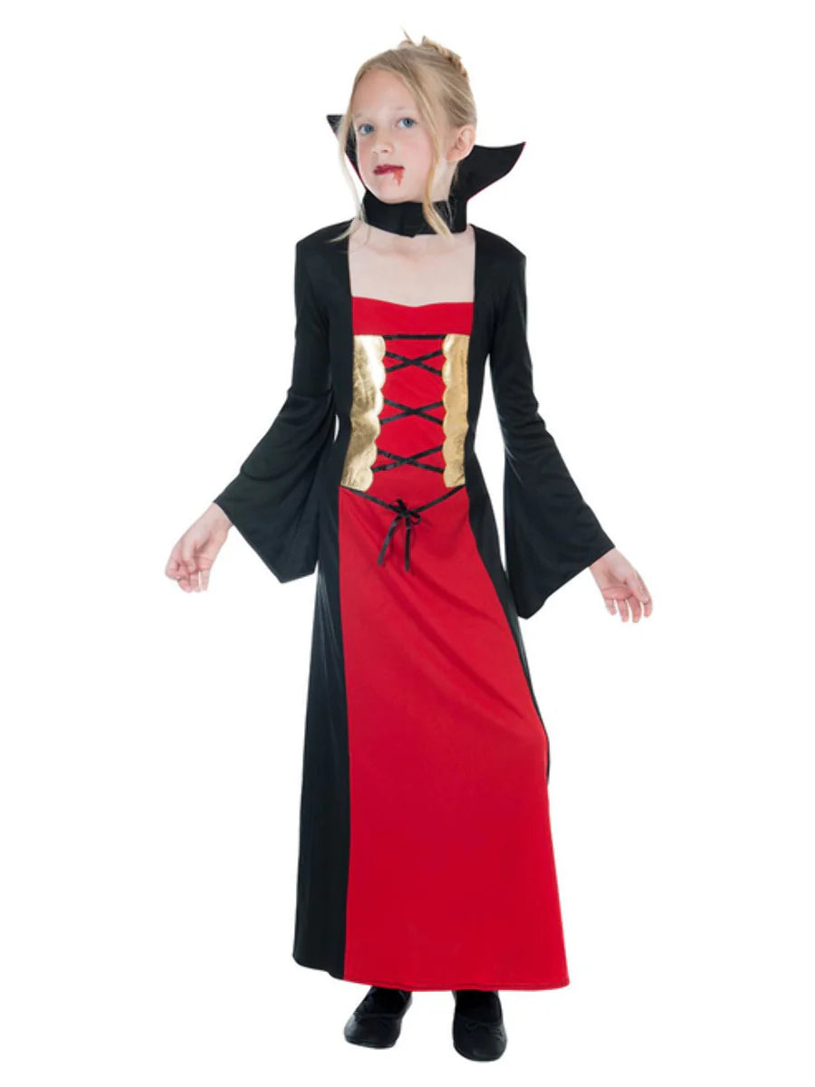 Gothic Vampiress Black and Red Dress with Collar for Girls 1