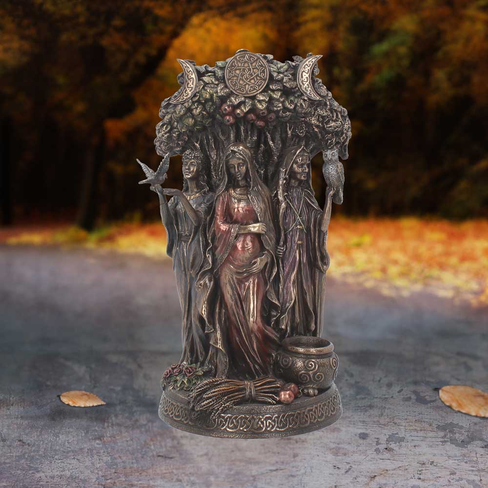 Bronzed Maiden Mother Crone Triple Moon Figurine 27cm 7