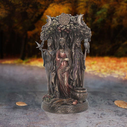 Bronzed Maiden Mother Crone Triple Moon Figurine 27cm 7