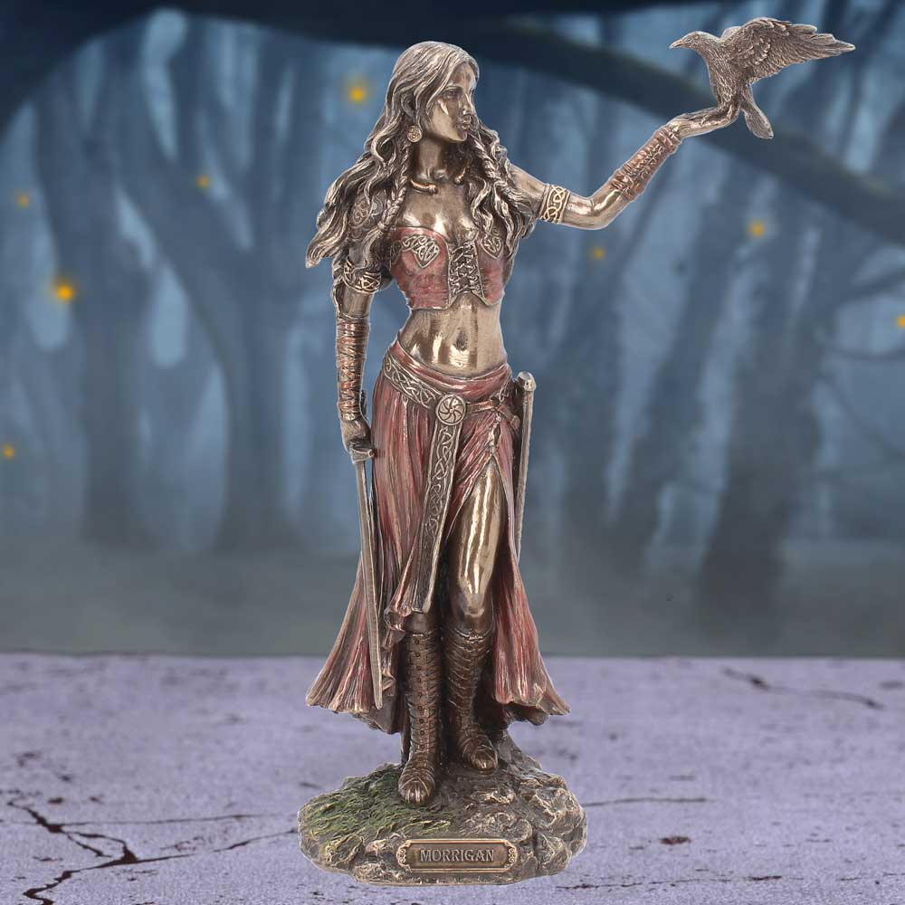 Morrigan and Crow Figurine Bronze Ornament 28cm 7