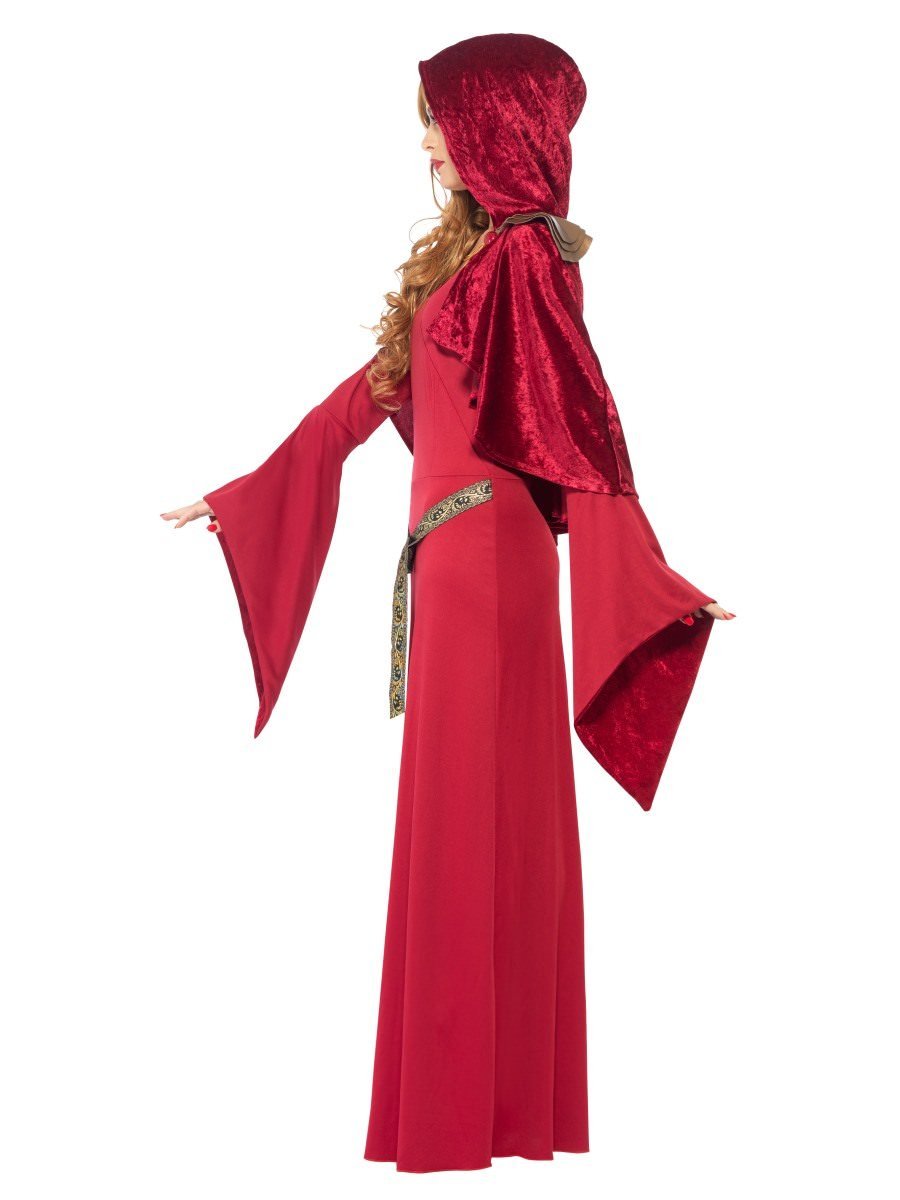 High Priestess Costume Adult Red Dress Attached Belt Hooded Cape