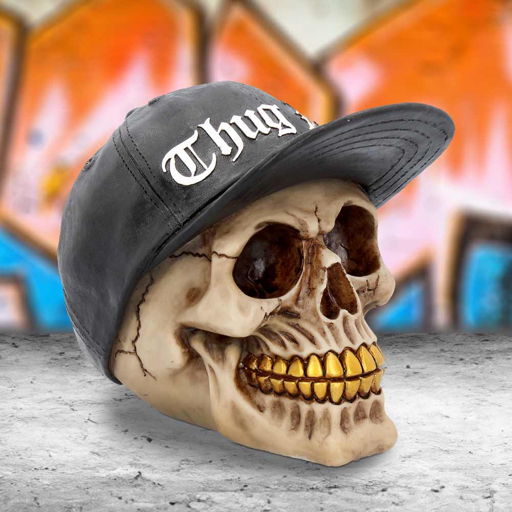 Thug Life Skull with Gold Teeth and Baseball Cap Figurine 15.8cm 7
