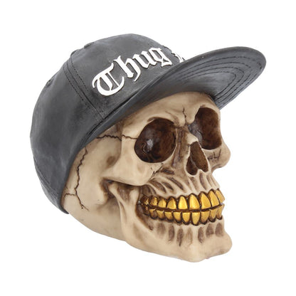 Thug Life Skull with Gold Teeth and Baseball Cap Figurine 15.8cm 1