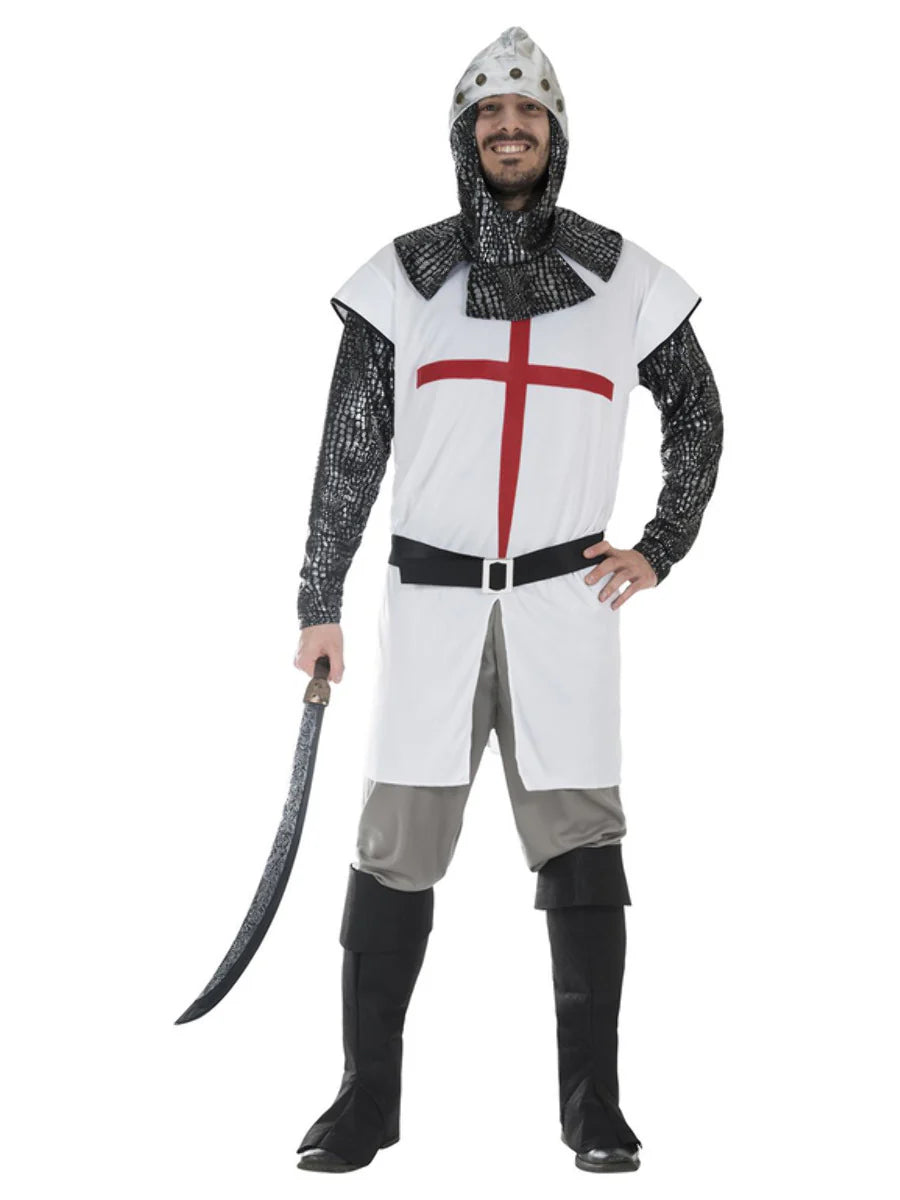 Knight Costume Red White Shirt Trousers Hood Belt Boot Tops 1
