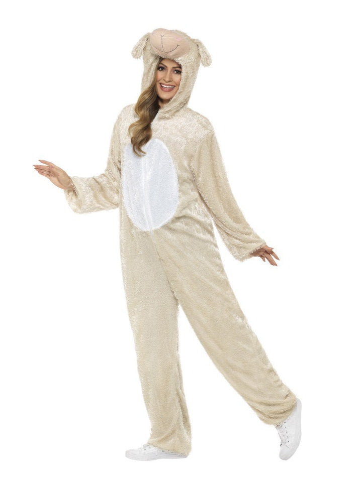 Lamb Costume Adult Beige Jumpsuit with Hood