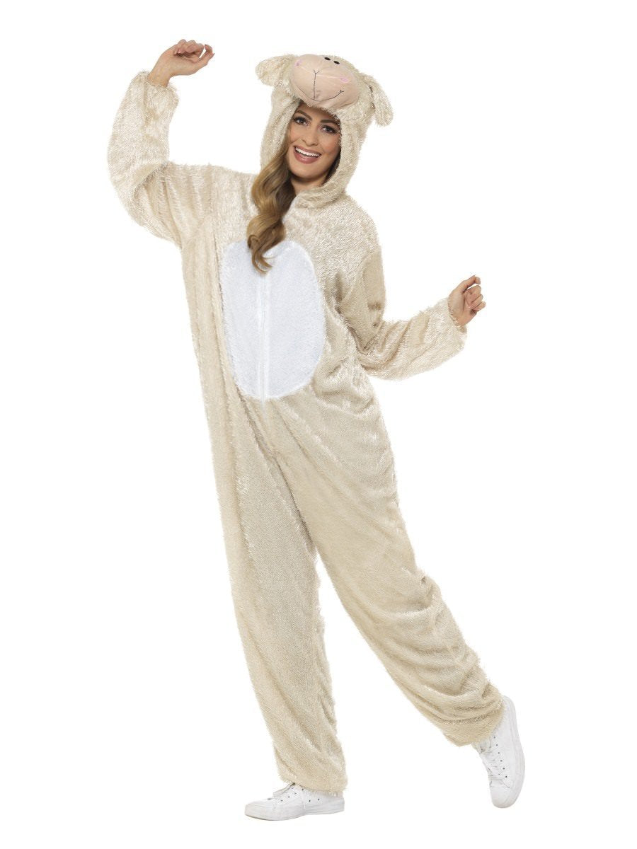 Lamb Costume Adult Beige Jumpsuit with Hood