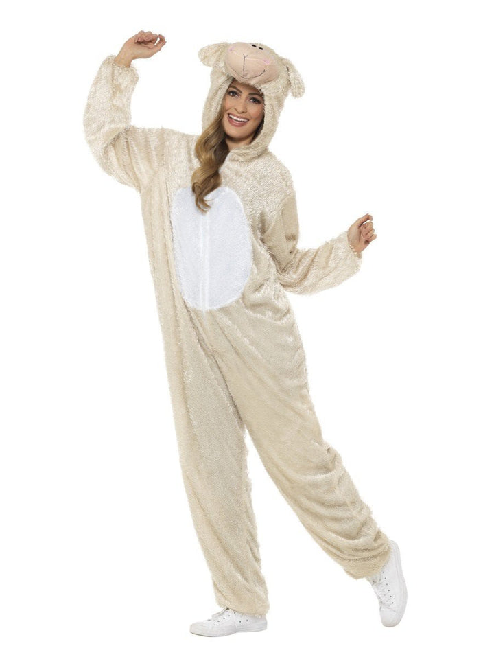 Lamb Costume Adult Beige Jumpsuit with Hood