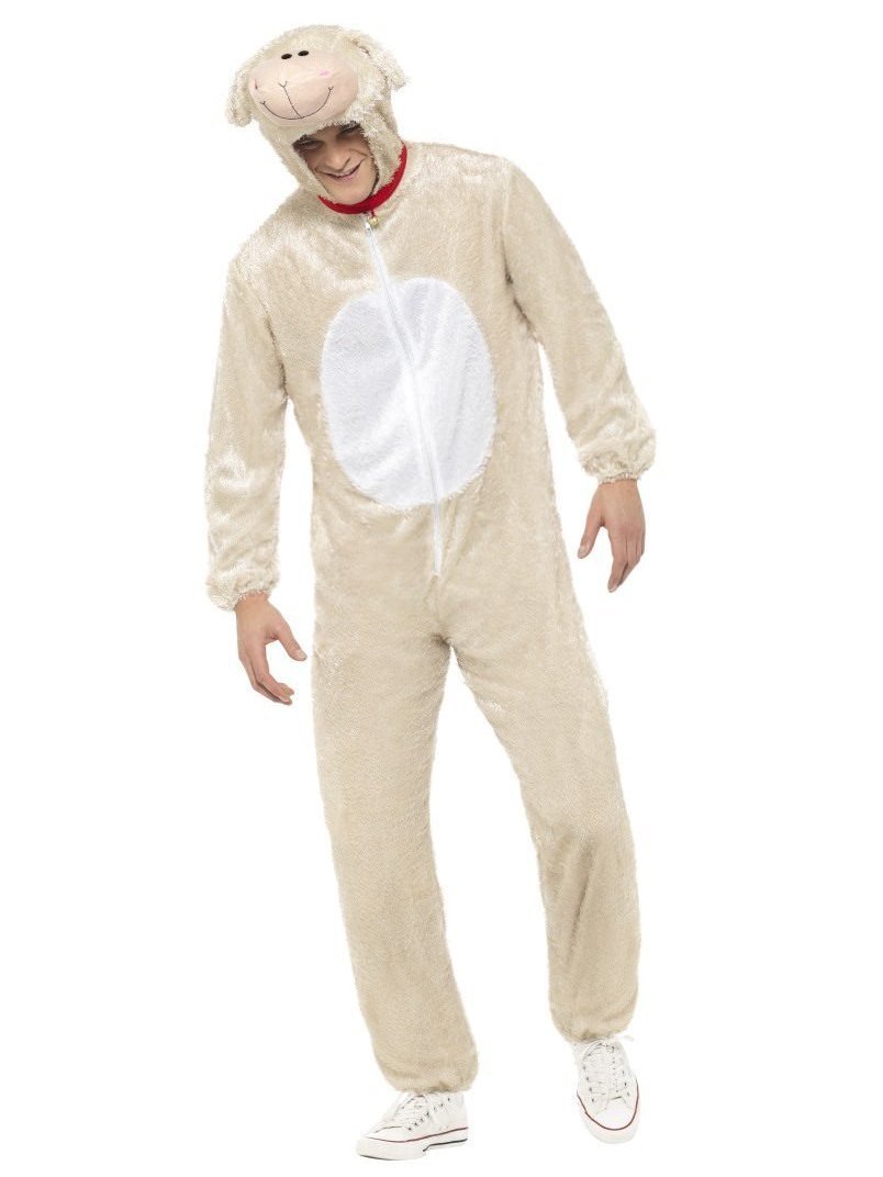 Lamb Costume Adult Beige Jumpsuit with Hood