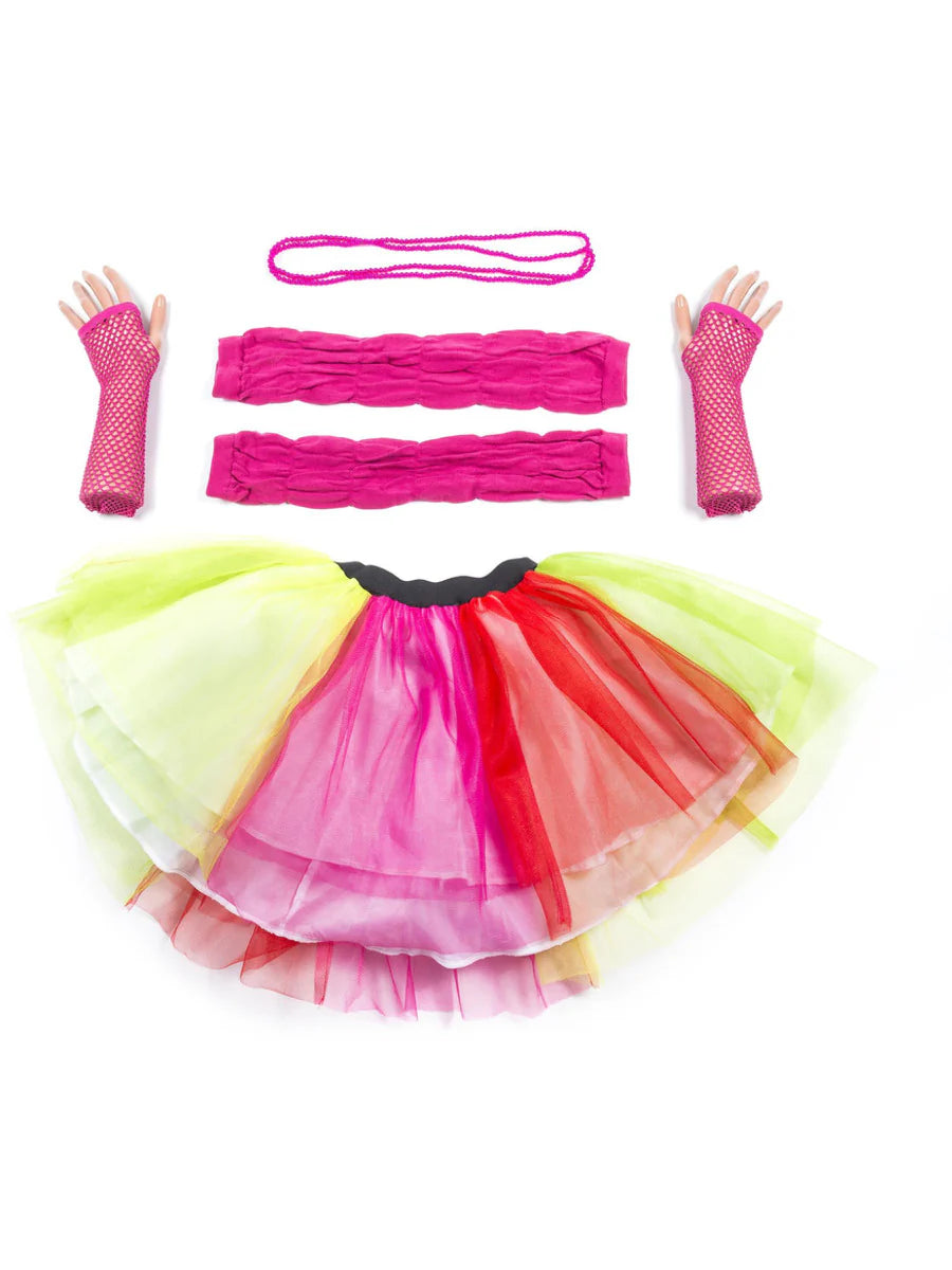 Plus Size Tutu Multi-Coloured with Necklace Legwarmers and Fishnet Gloves