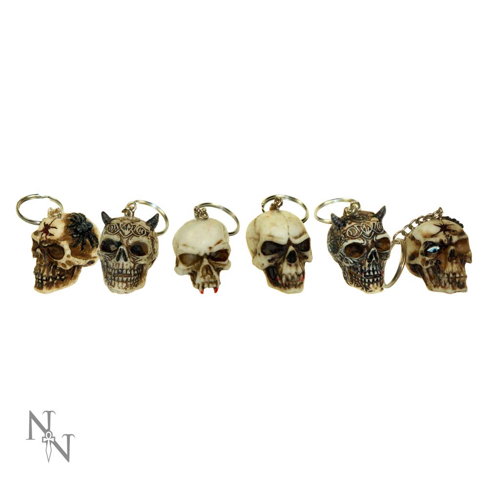 Demonic Hand Painted Skull Keyrings 3cm Pack of 6 1