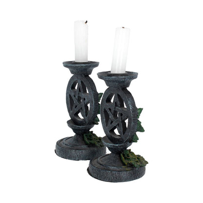 Pair of Aged Ivy Pentagram Candlesticks Gothic Candle Holders 13.4cm 5