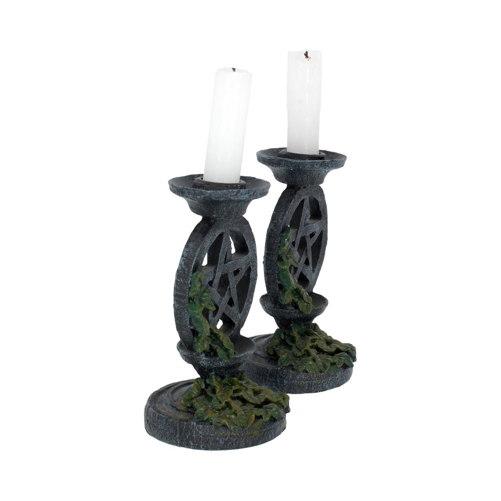 Pair of Aged Ivy Pentagram Candlesticks Gothic Candle Holders 13.4cm 6