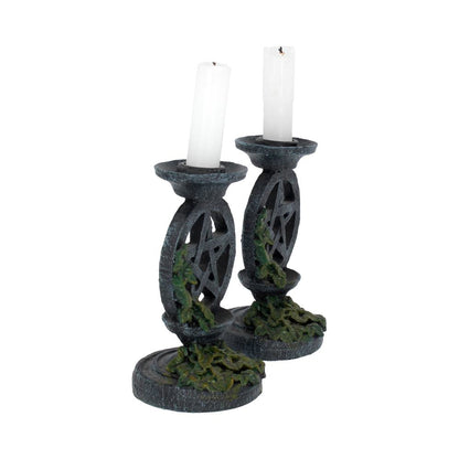 Pair of Aged Ivy Pentagram Candlesticks Gothic Candle Holders 13.4cm 6
