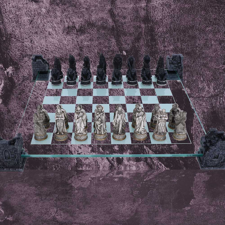 Raised Fantasy Vampire Werewolf Chess Set With Corner Towers 43cm 7