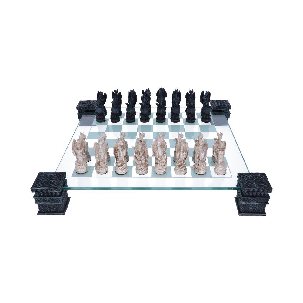 Raised Fantasy Dragon Chess Set with Corner Towers 43cm 1