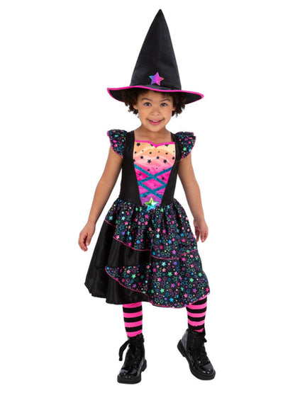 Neon Star Witch Girls Dress with Hat 2