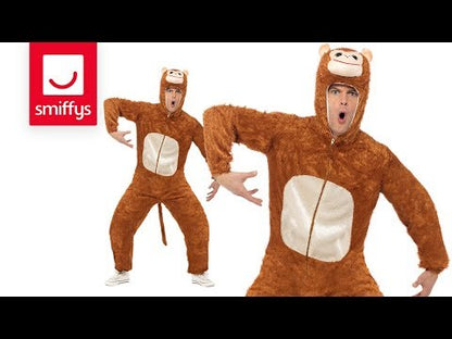 Monkey Costume Adult Brown Jumpsuit with Hood Monkey Face and Ears 4