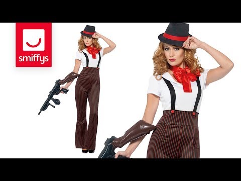 Glam Gangster Costume Black and Red Trousers White Top Mock Braces Neck Tie and Hat 6