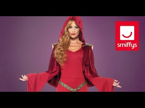 High Priestess Costume Adult Red Dress Attached Belt Hooded Cape 5