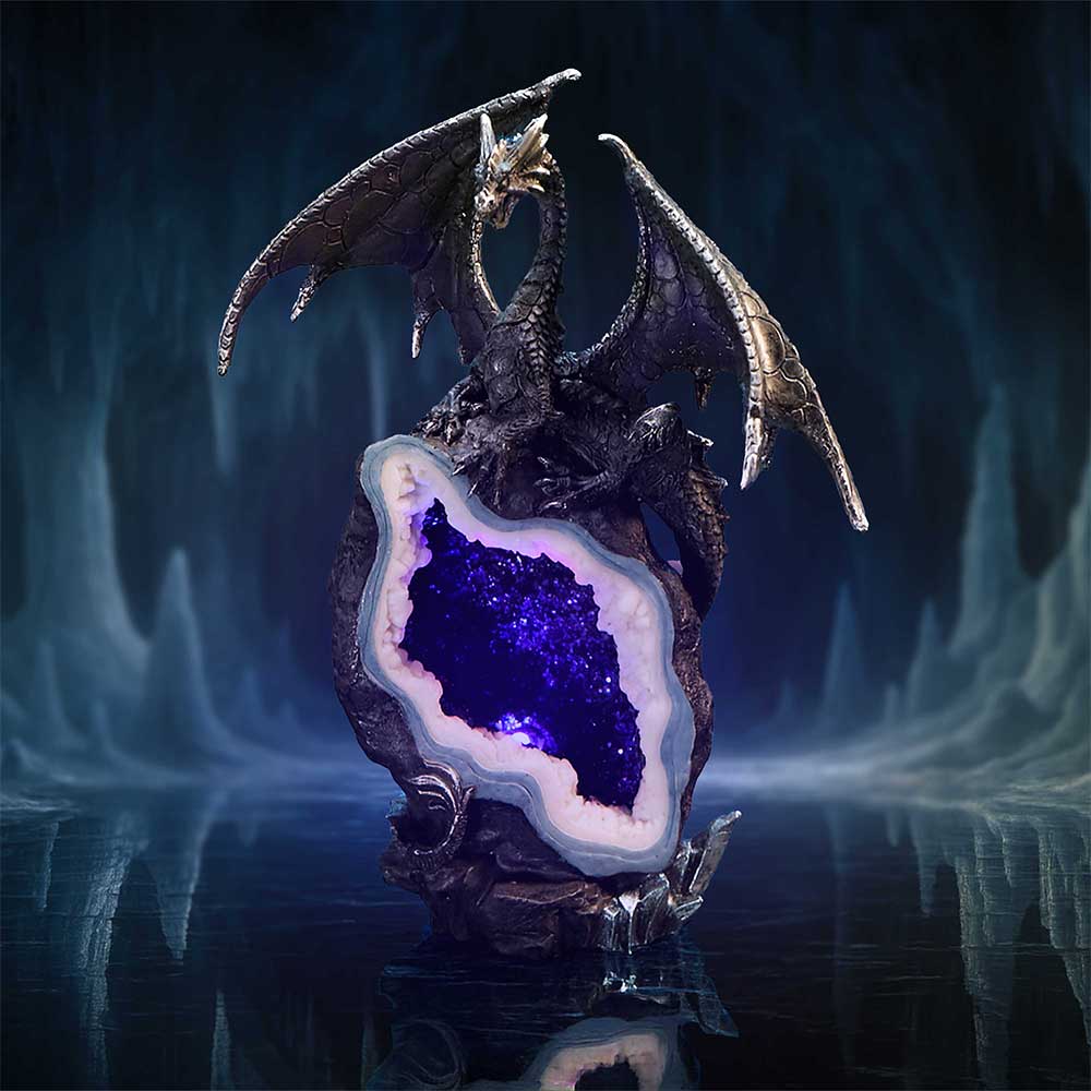 Midnight Custodian Light Up Dragon Figurine Geode 20.5cm 7