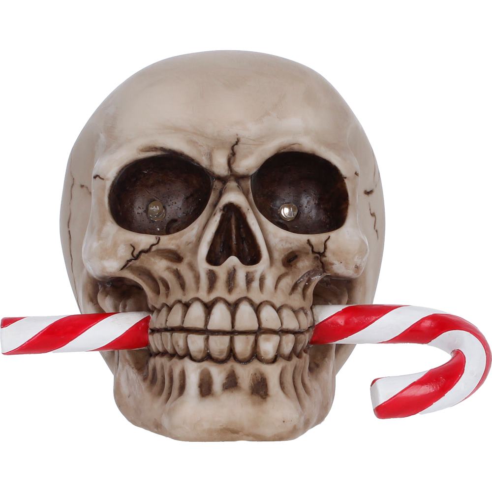Frostbite Candy Cane LED Skull Figurine 12cm 6
