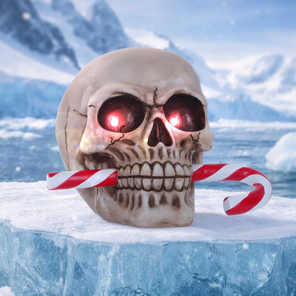 Frostbite Candy Cane LED Skull Figurine 12cm