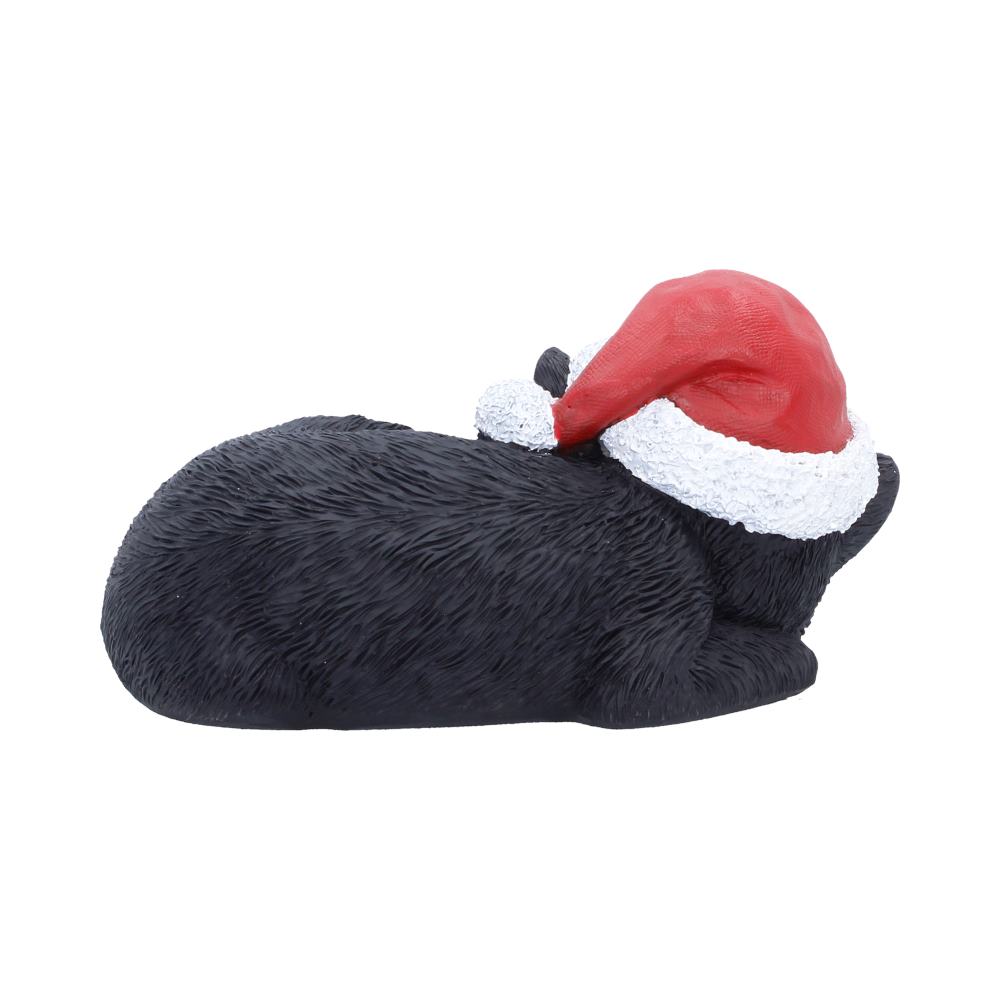 Merry Whiskers Sleeping Black Cat in Santa Hat 9.5cm