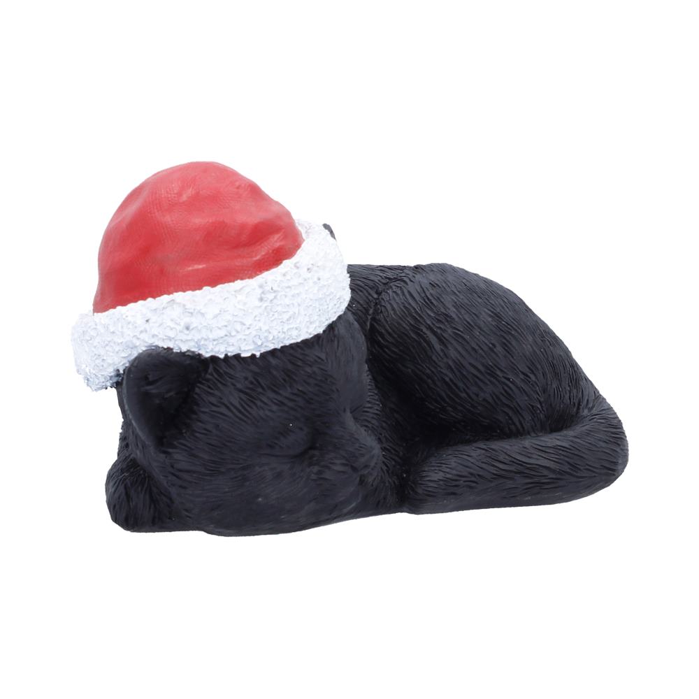 Merry Whiskers Sleeping Black Cat in Santa Hat 9.5cm