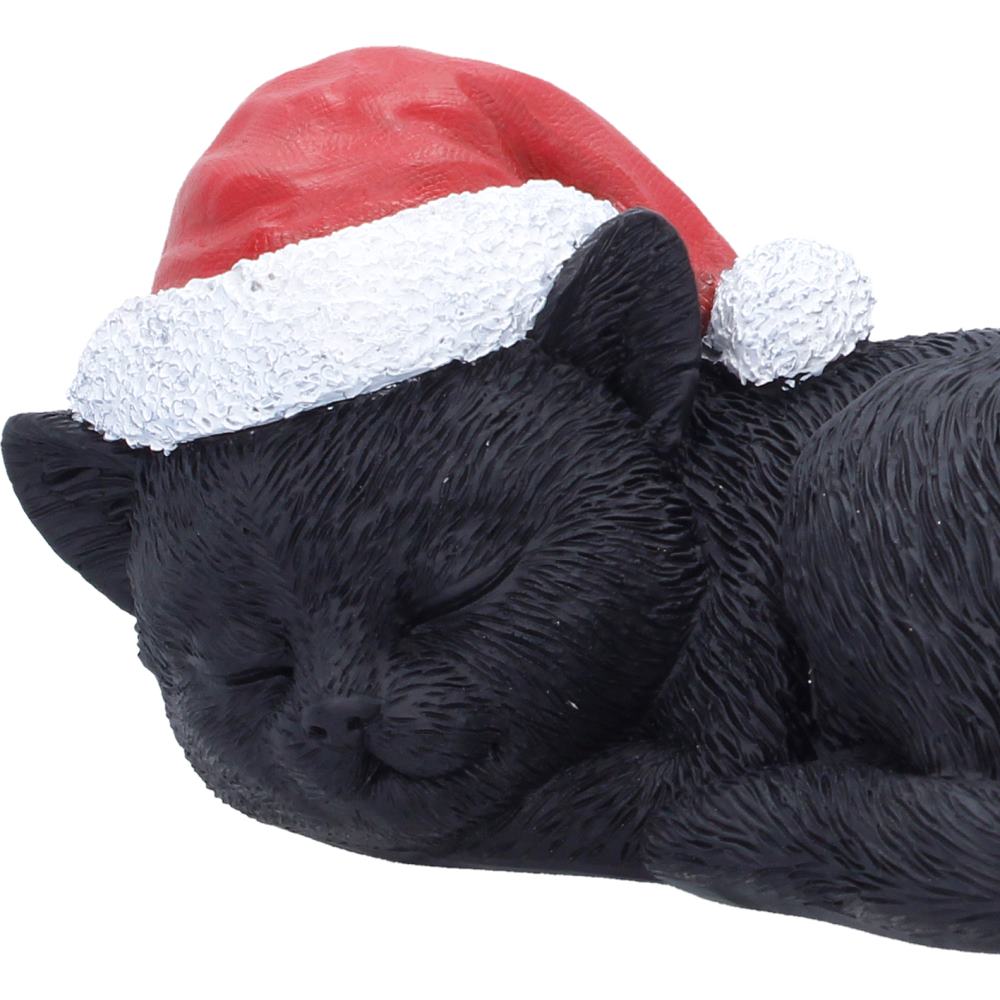 Merry Whiskers Sleeping Black Cat in Santa Hat 9.5cm