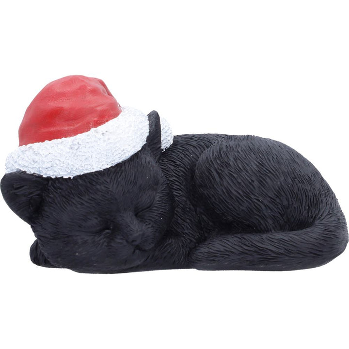 Merry Whiskers Sleeping Black Cat in Santa Hat 9.5cm