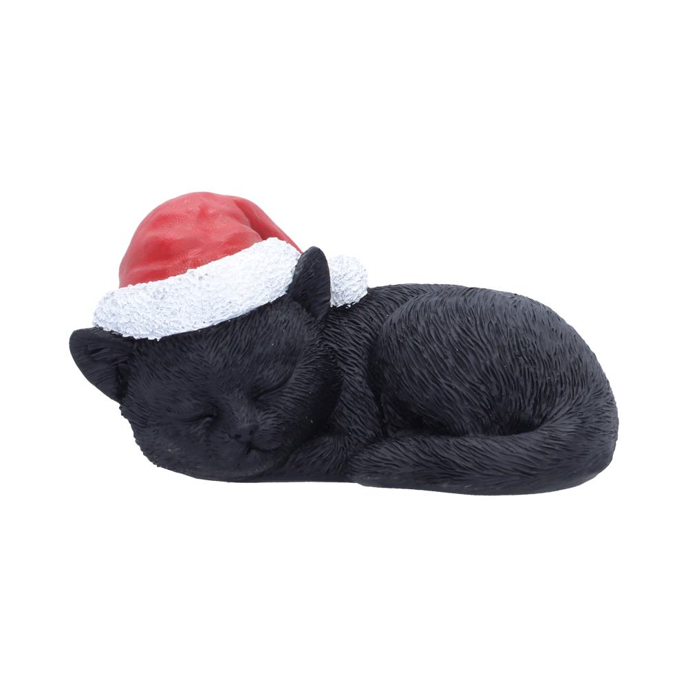 Merry Whiskers Sleeping Black Cat in Santa Hat 9.5cm 1